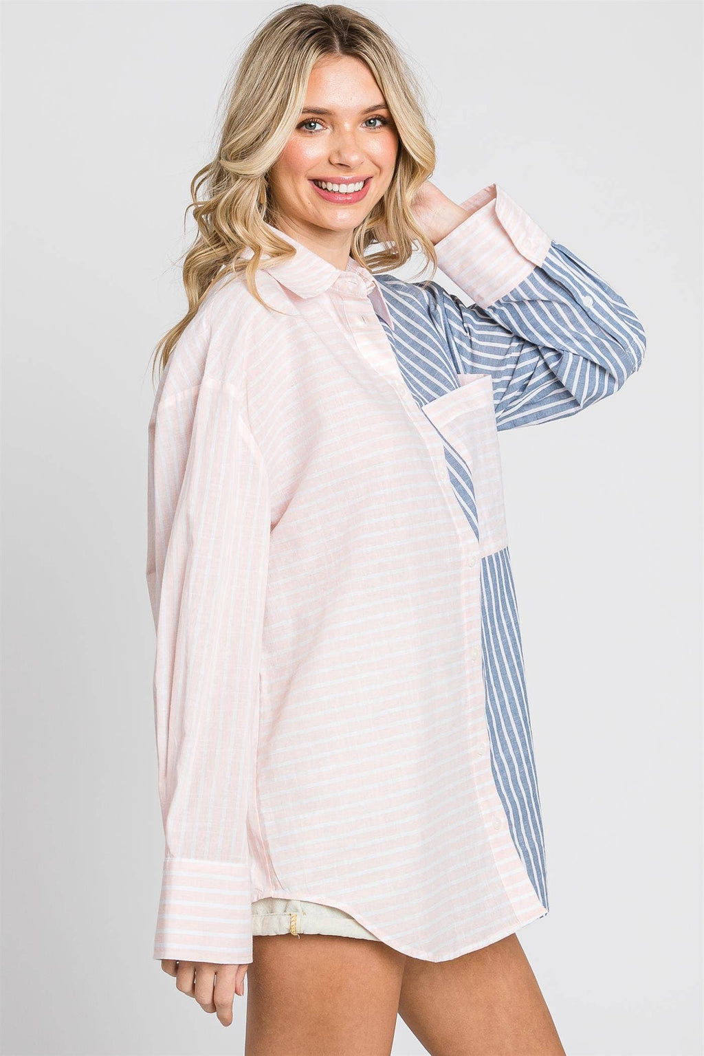 Oversized Stripe Button-Up Shirt