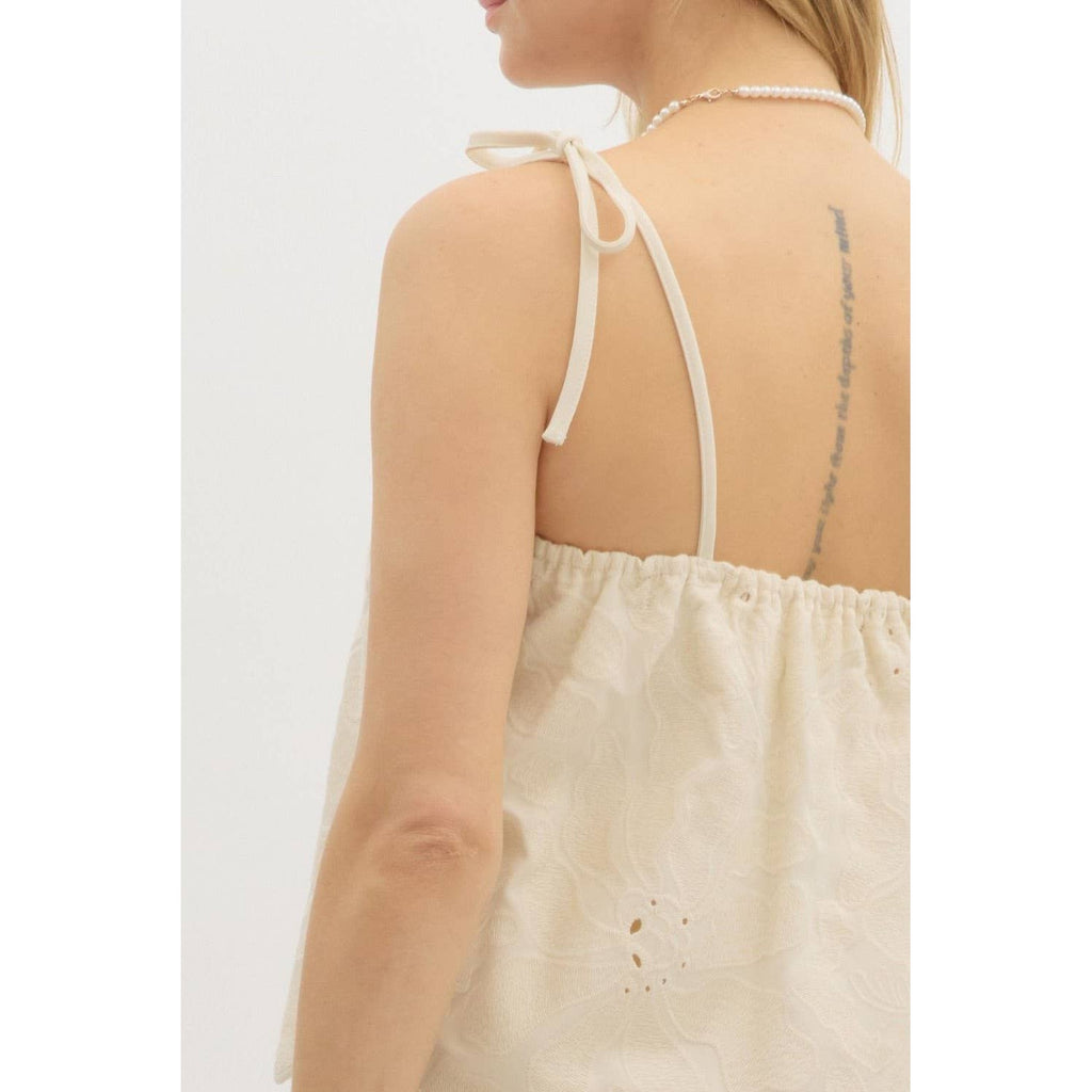 Floral Embroidered Tie Top