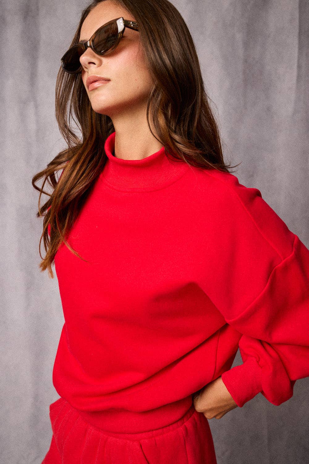 Red Mock Neck Lounge Set Shorts
