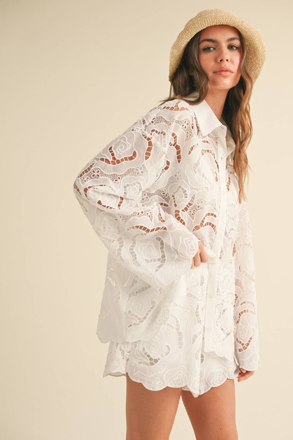 Floral Eyelet Pattern Shirt