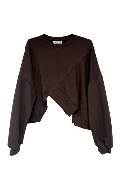 Asymmetric Hem Solid Terry Sweatshirt Top