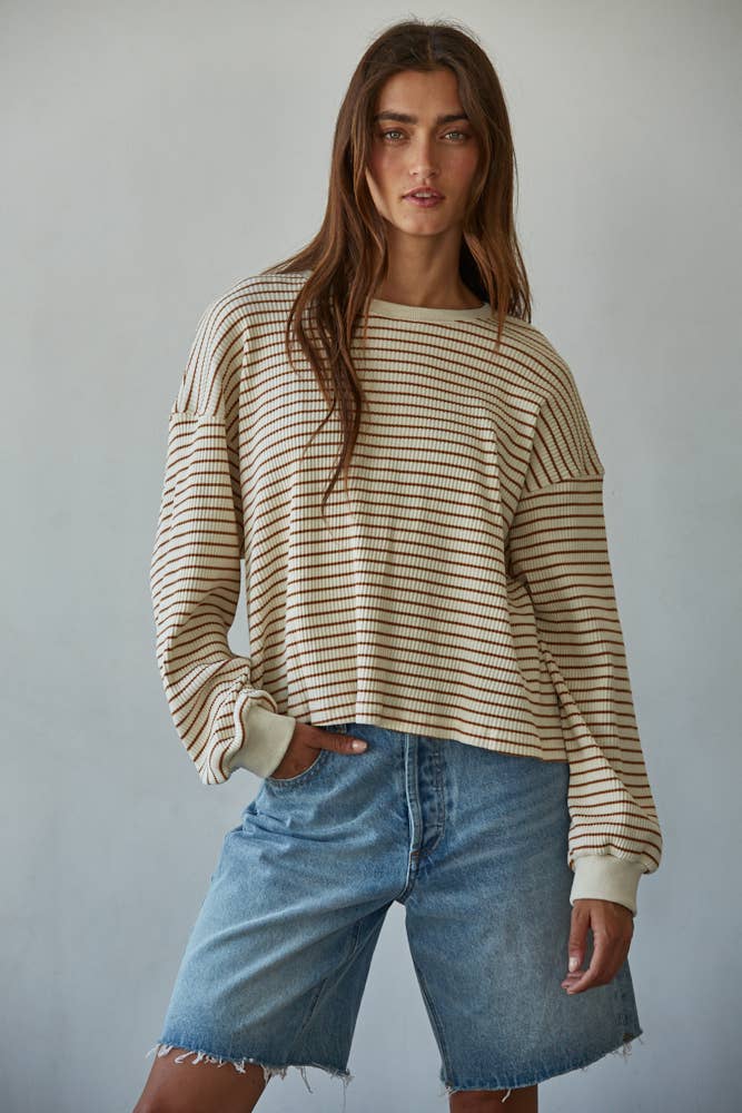 Knit Cotton Ribbed Crew Neck