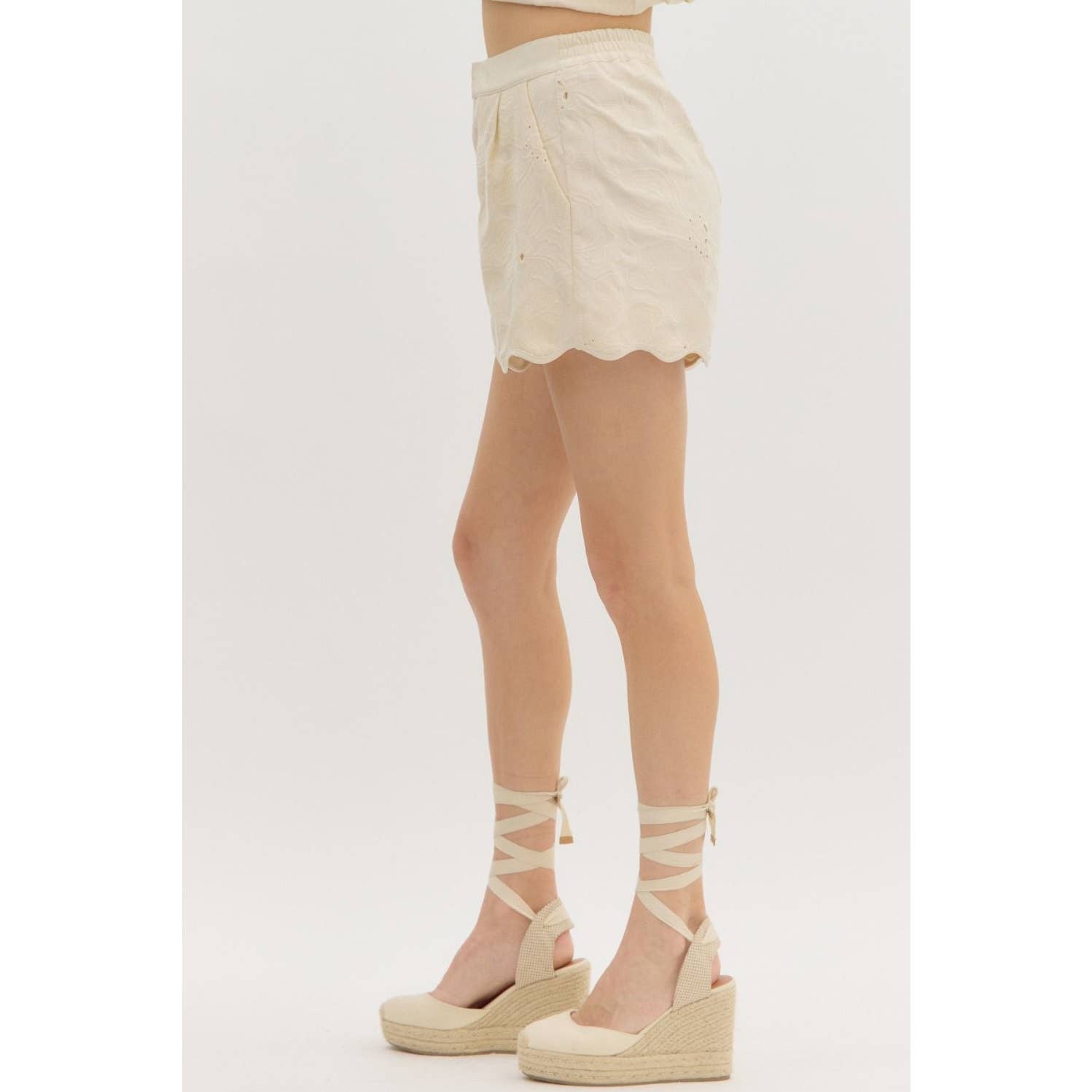 Floral Embroidered High Waist Shorts