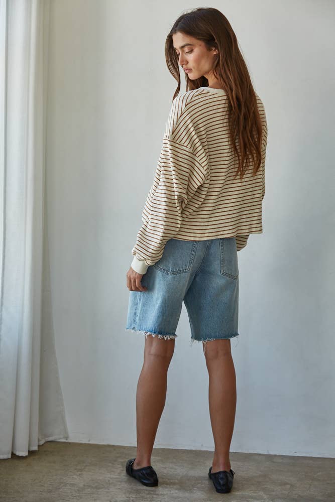 Knit Cotton Ribbed Crew Neck