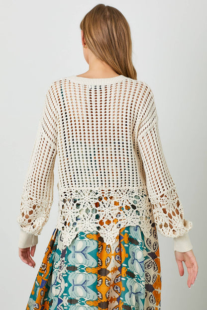 Open Knit Crochet Edge Blouse