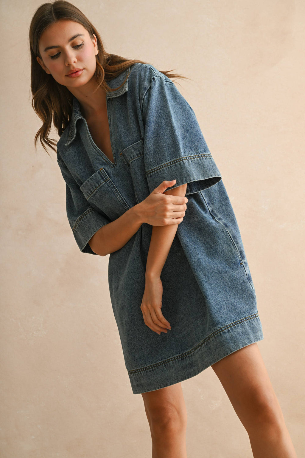 V-Neck Denim Dress