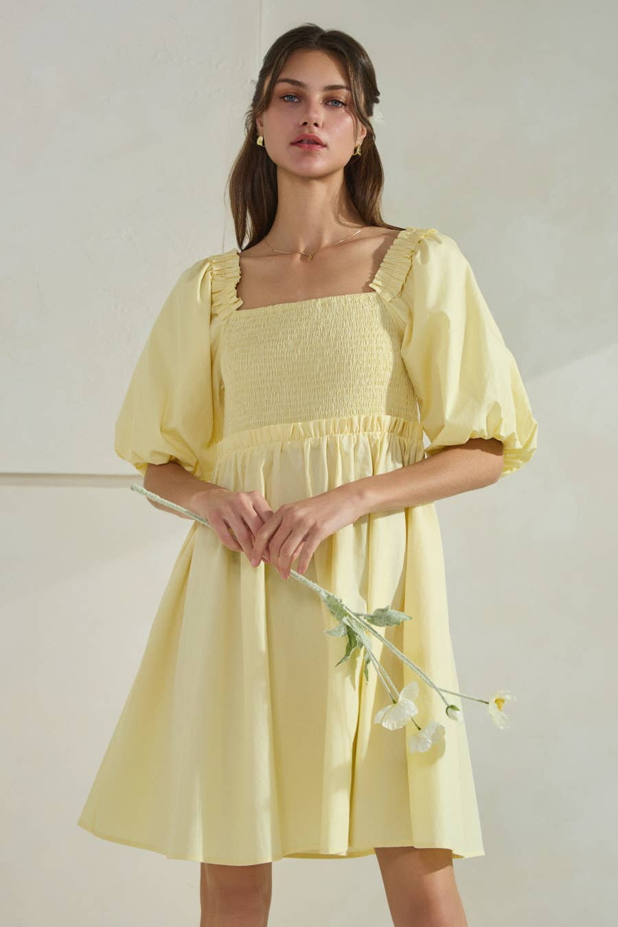 Solid Poplin Babydoll Mini Dress