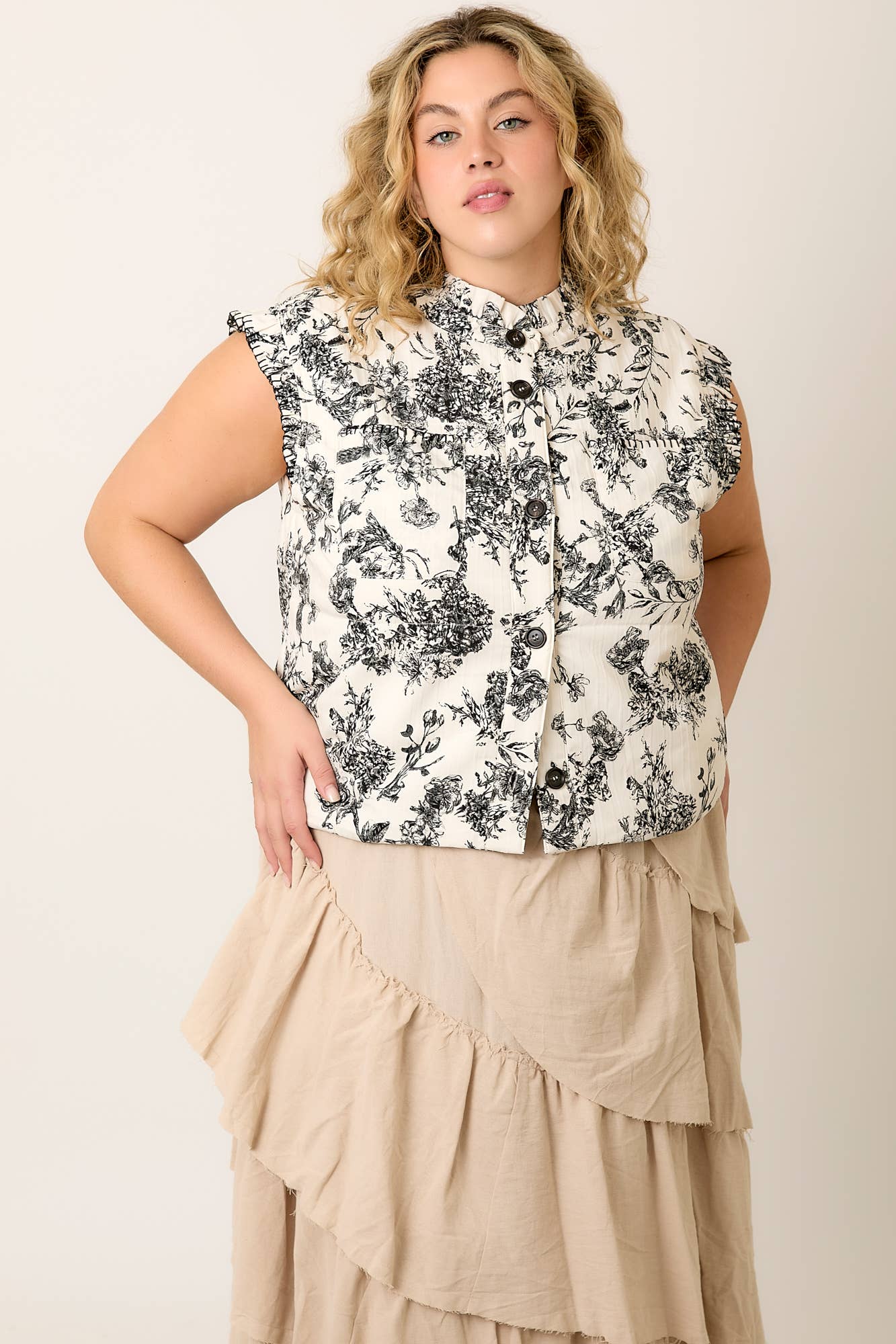 Floral Button Up Vest Shirt