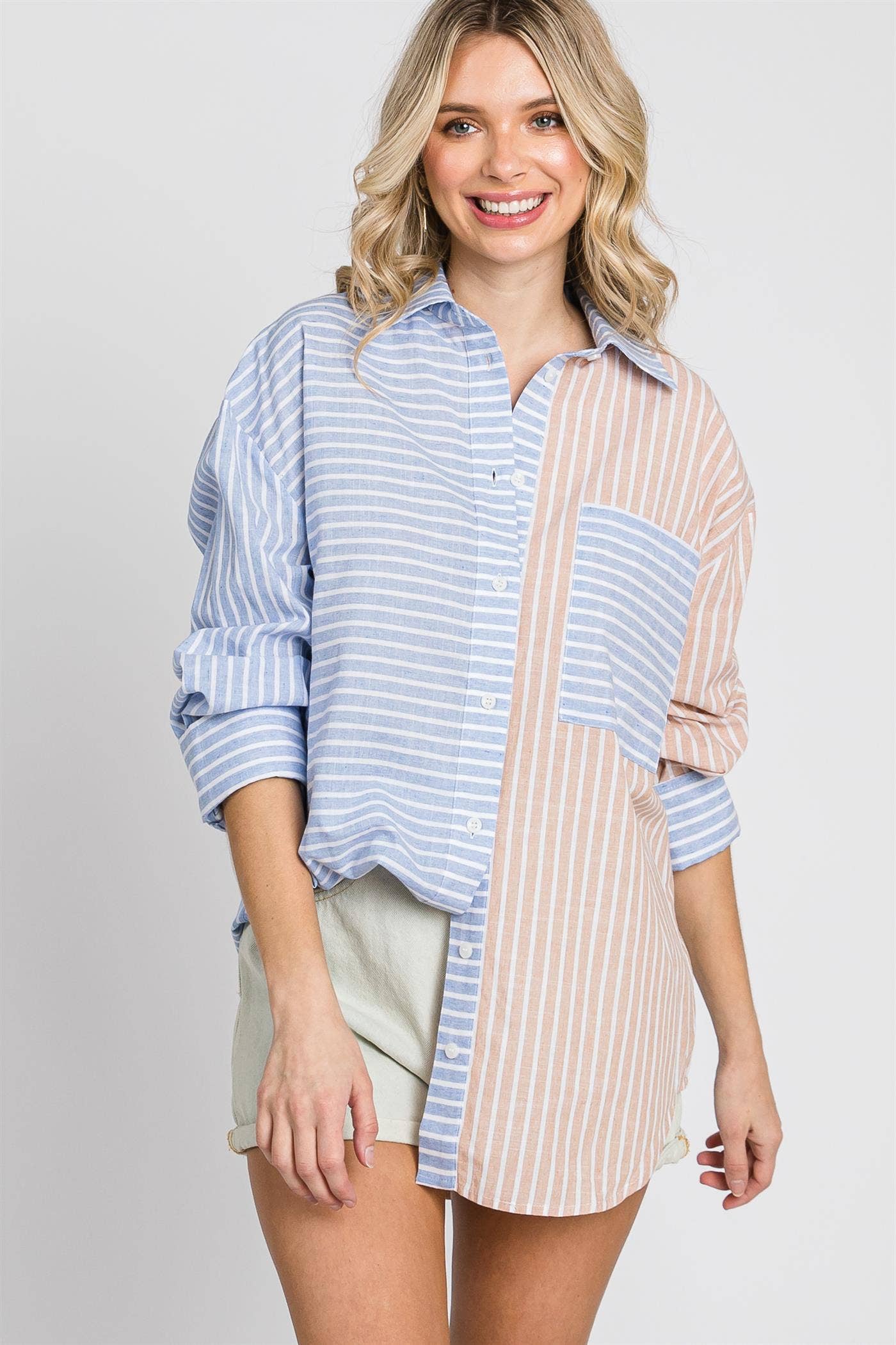 Oversized Stripe Button-Up Shirt