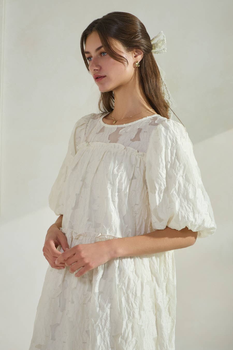 Novelty Jacquard Babydoll Mini Dress