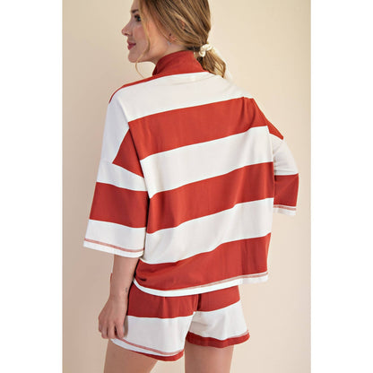 Block Striped Zip Top