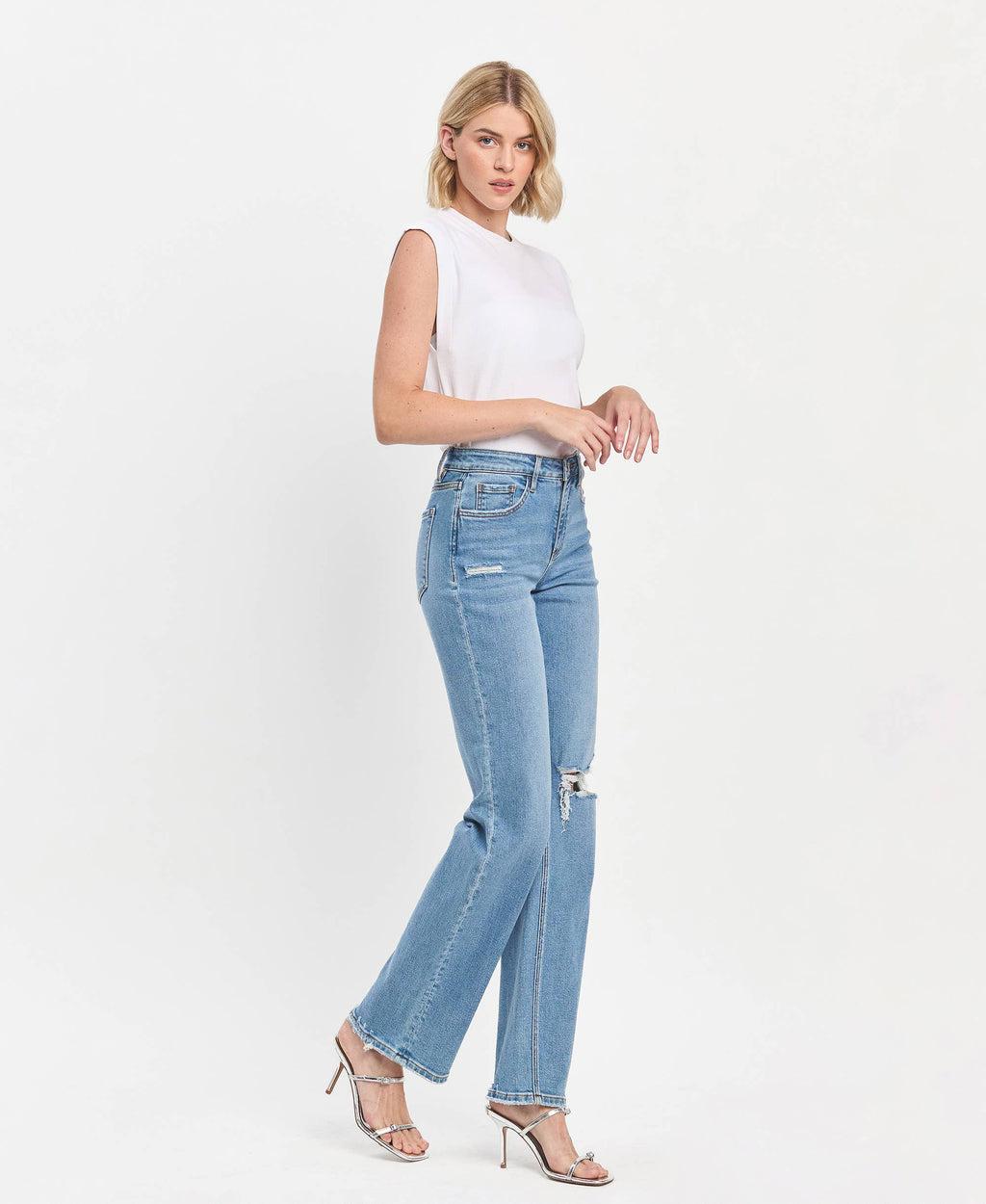High Rise Full Length Slim Wide Jeans