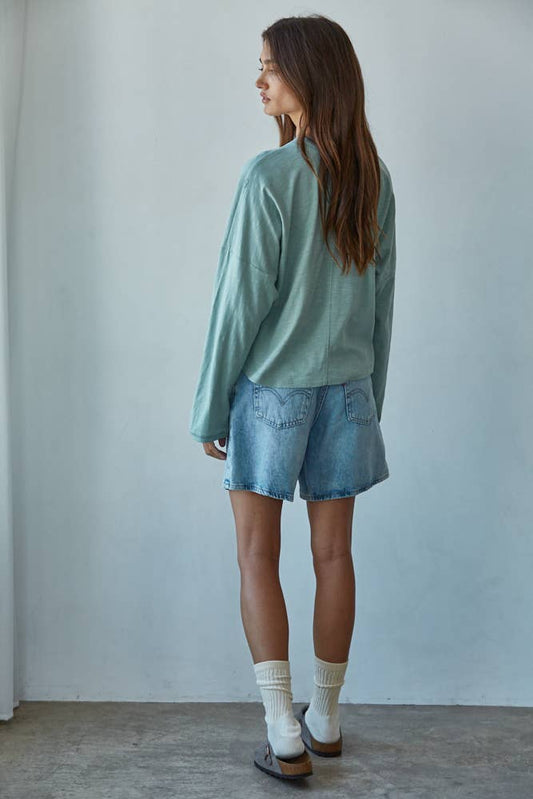 Cotton Mock Neck Long-Sleeve Top