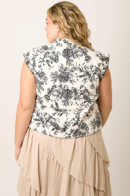 Floral Button Up Vest Shirt