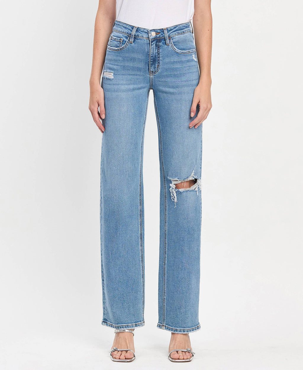 High Rise Full Length Slim Wide Jeans