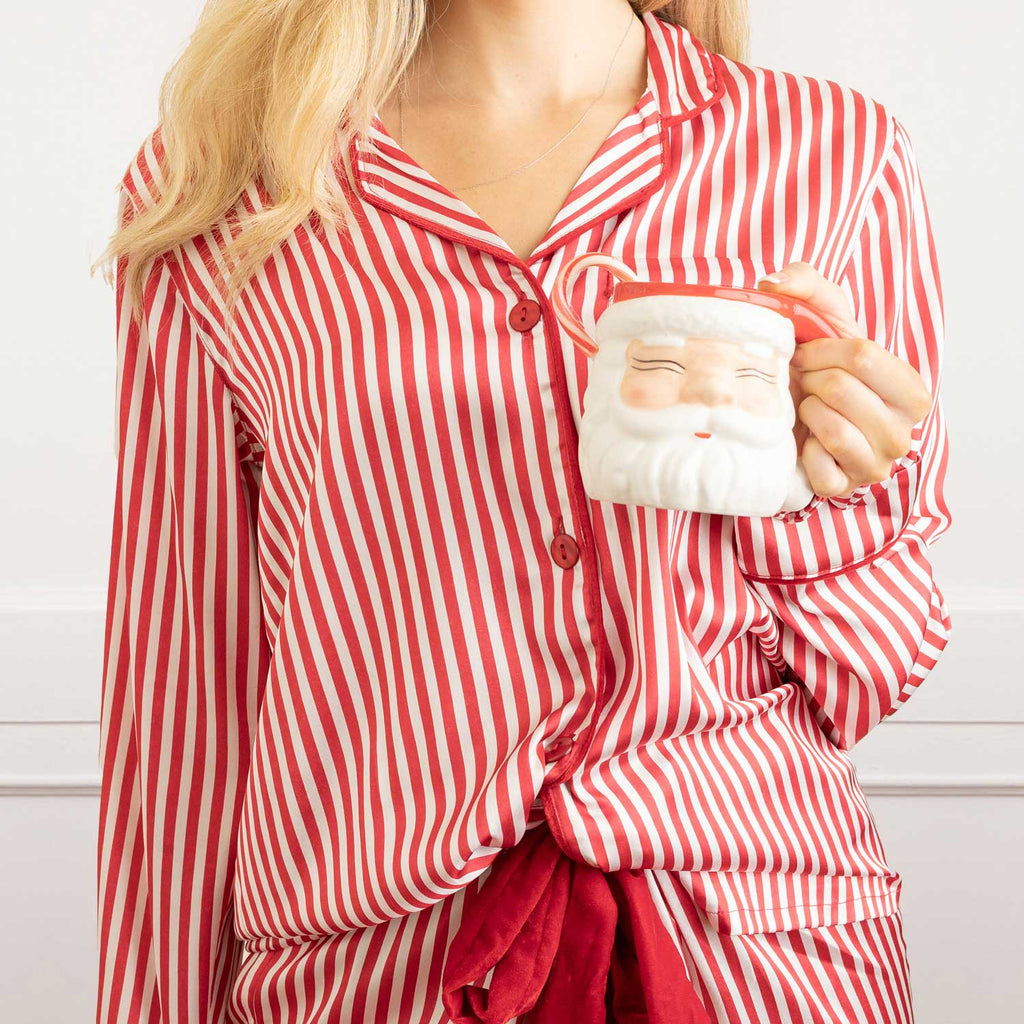 Red Stripe Satin Pant PJ Set