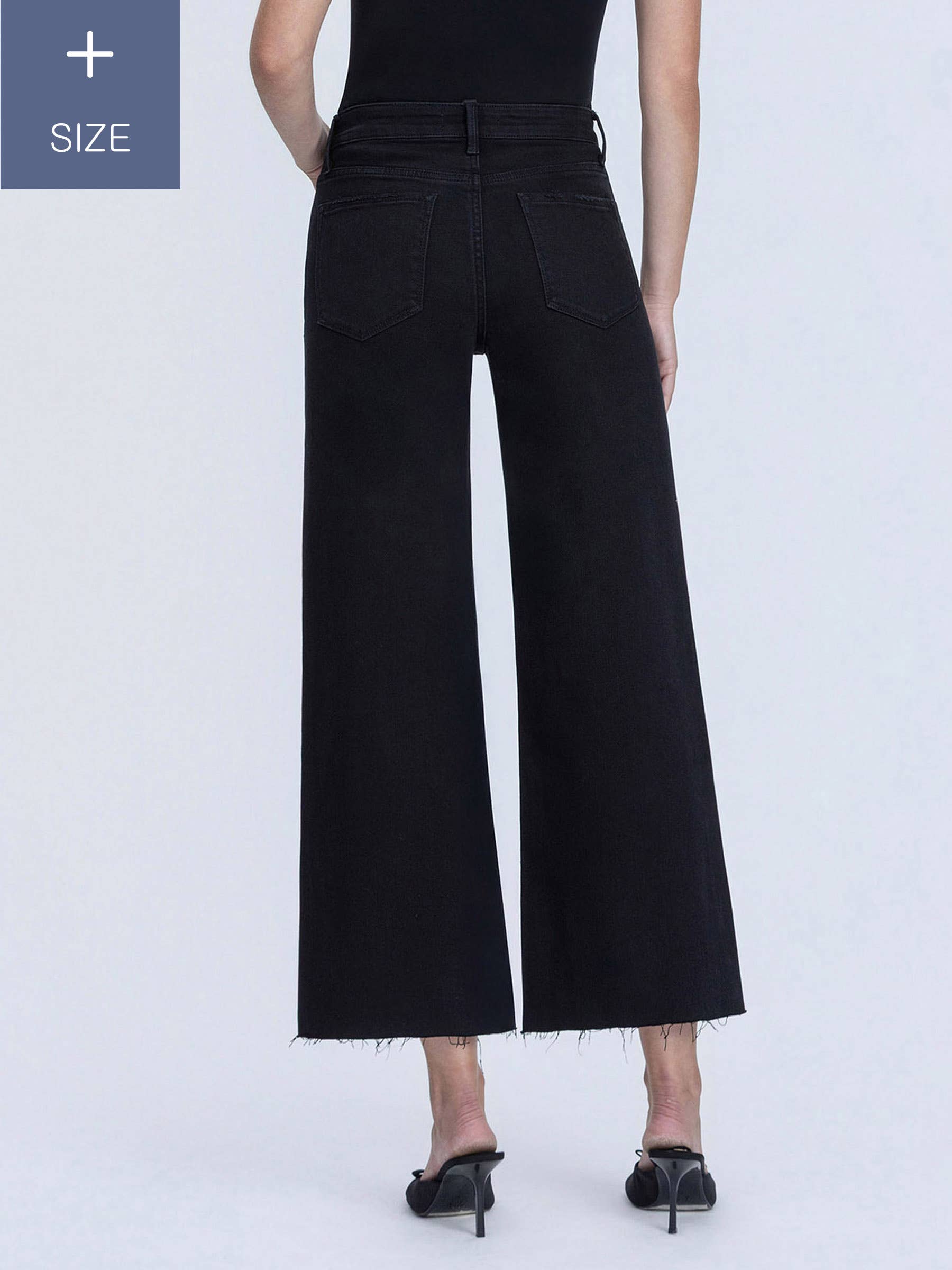 HIgh Rise Raw Hem Crop Black Wide Leg Jeans