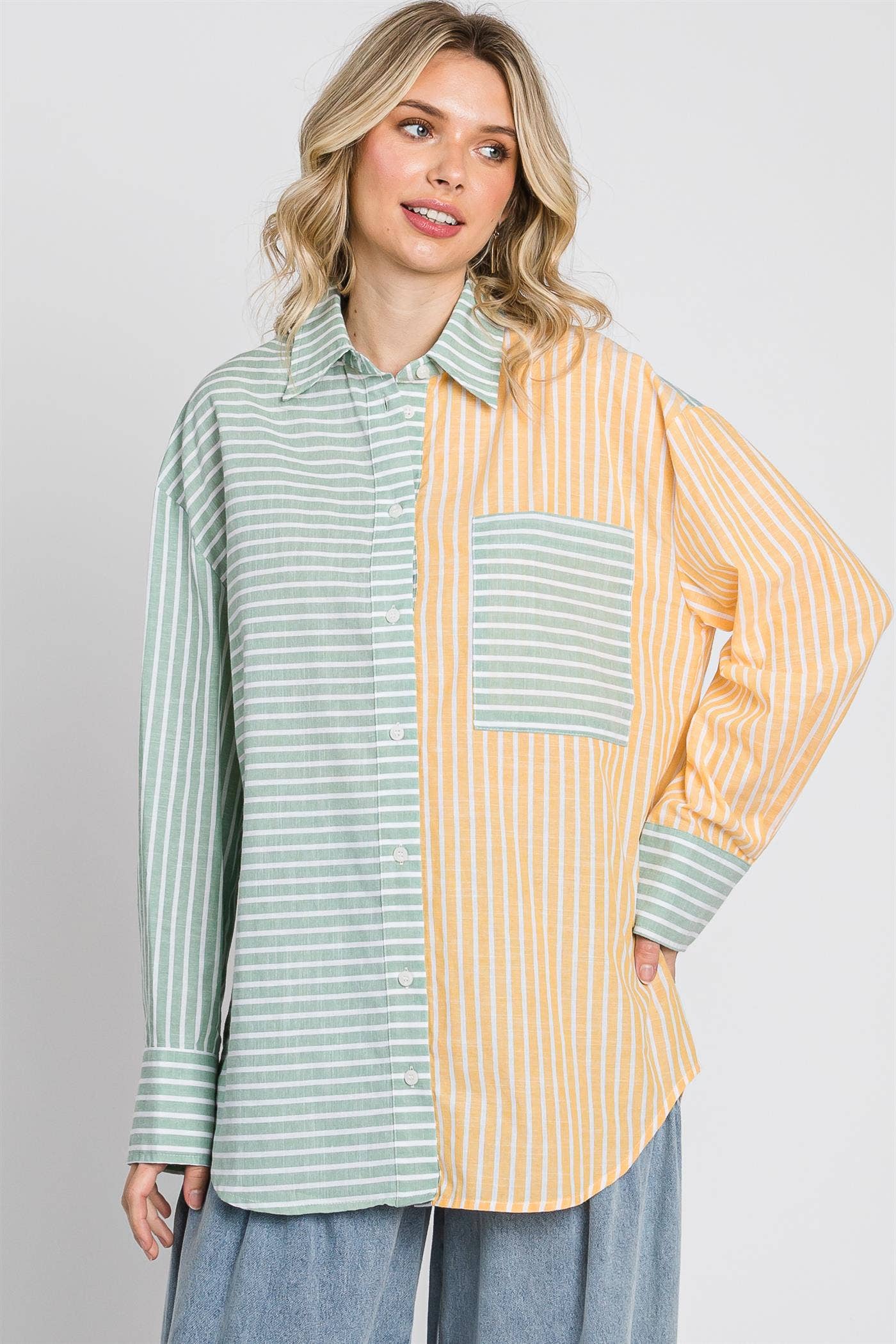 Oversized Stripe Button-Up Shirt