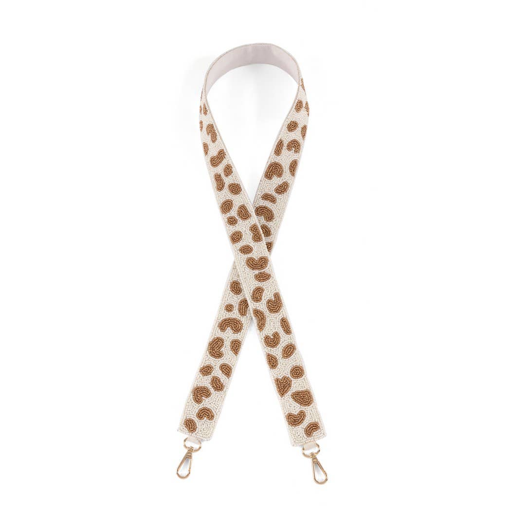 White/Gold Animal Print Beaded Bag Strap