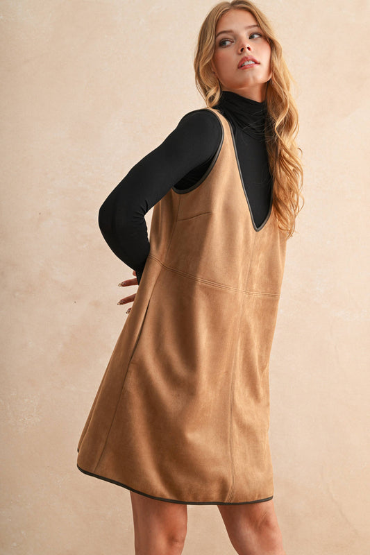 V-Neck Suede Shift Dress