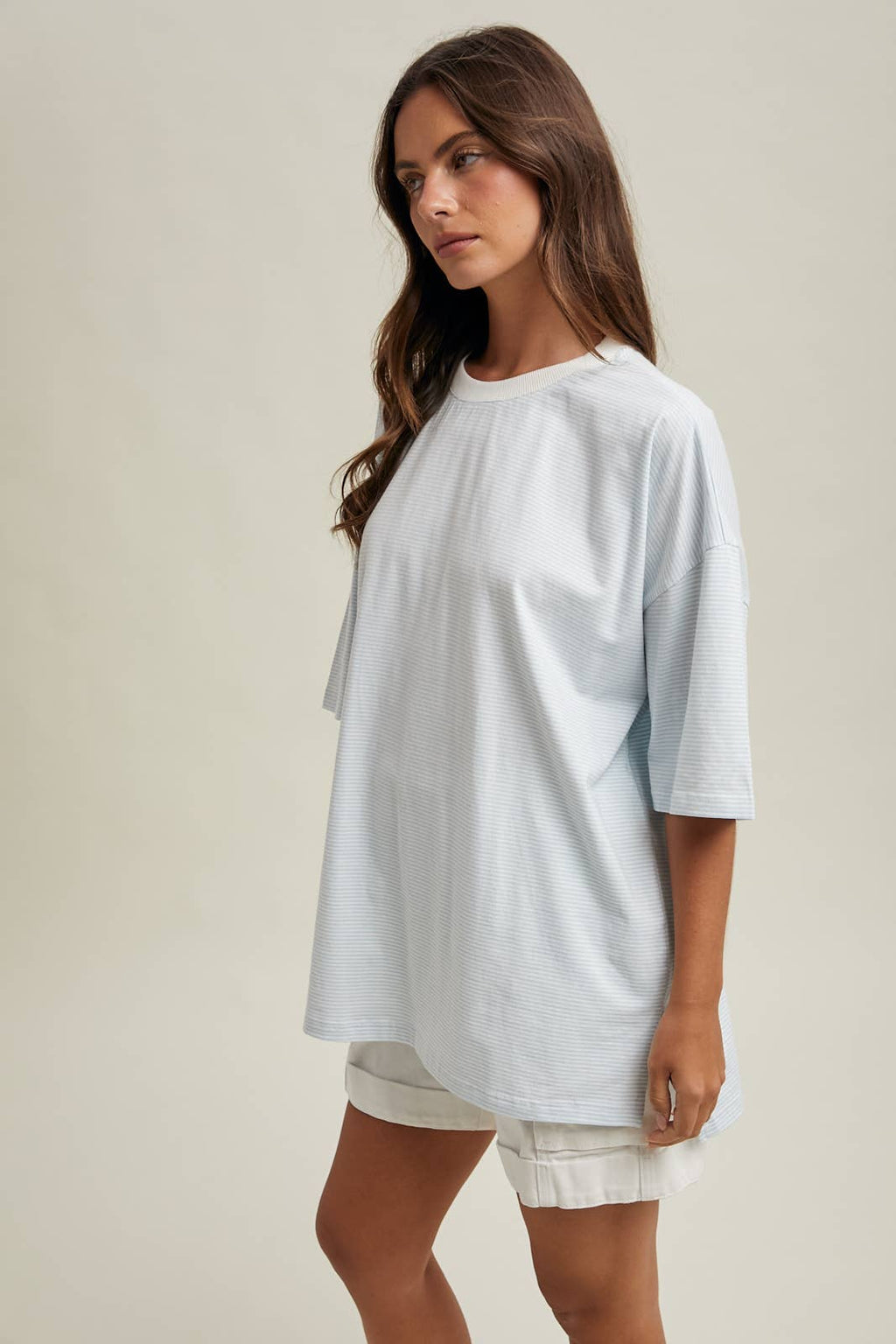 Oversized Striped Short-Sleeve Shirt