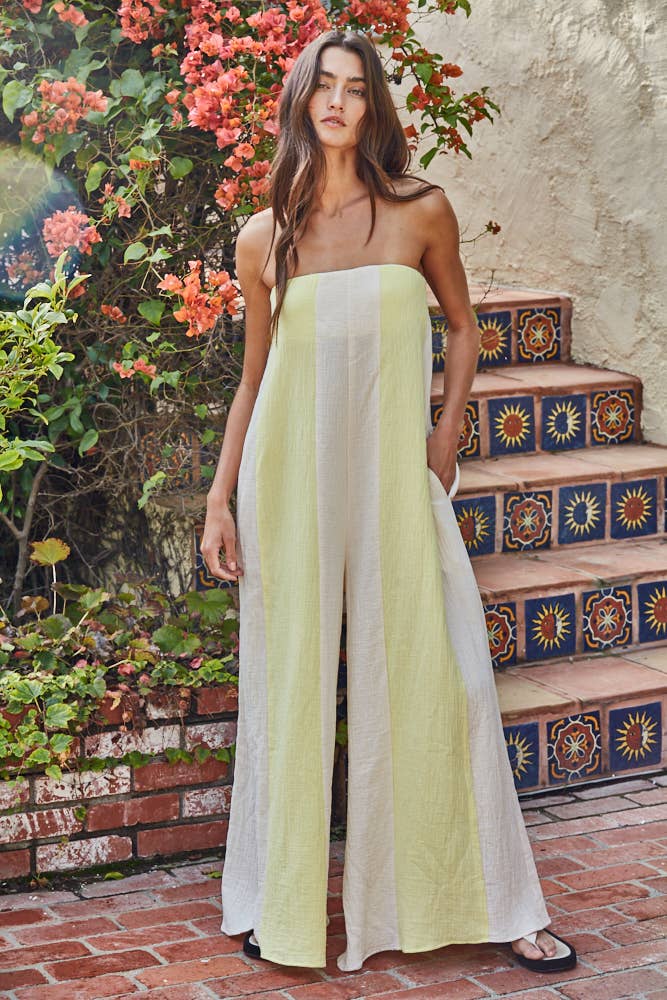 Striped Strapless Wide Leg Jumpsuit