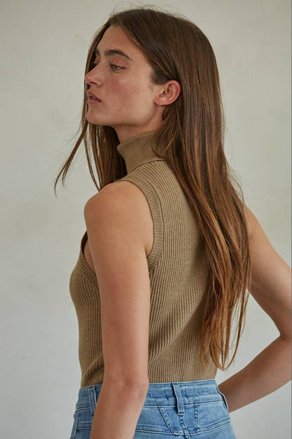 Knit Turtleneck Sleeveless Top