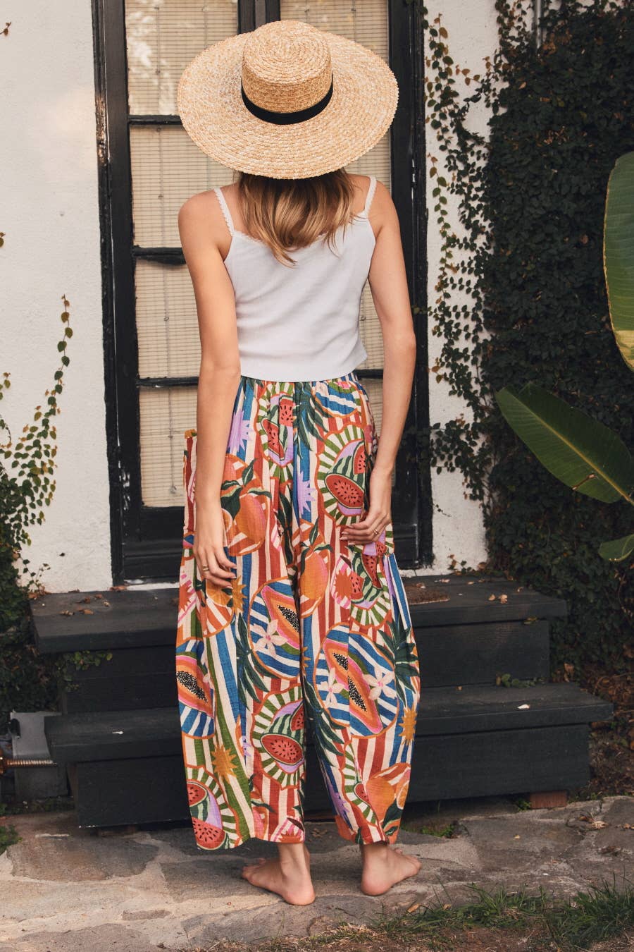 Tropical Printed Wide-Leg Pants