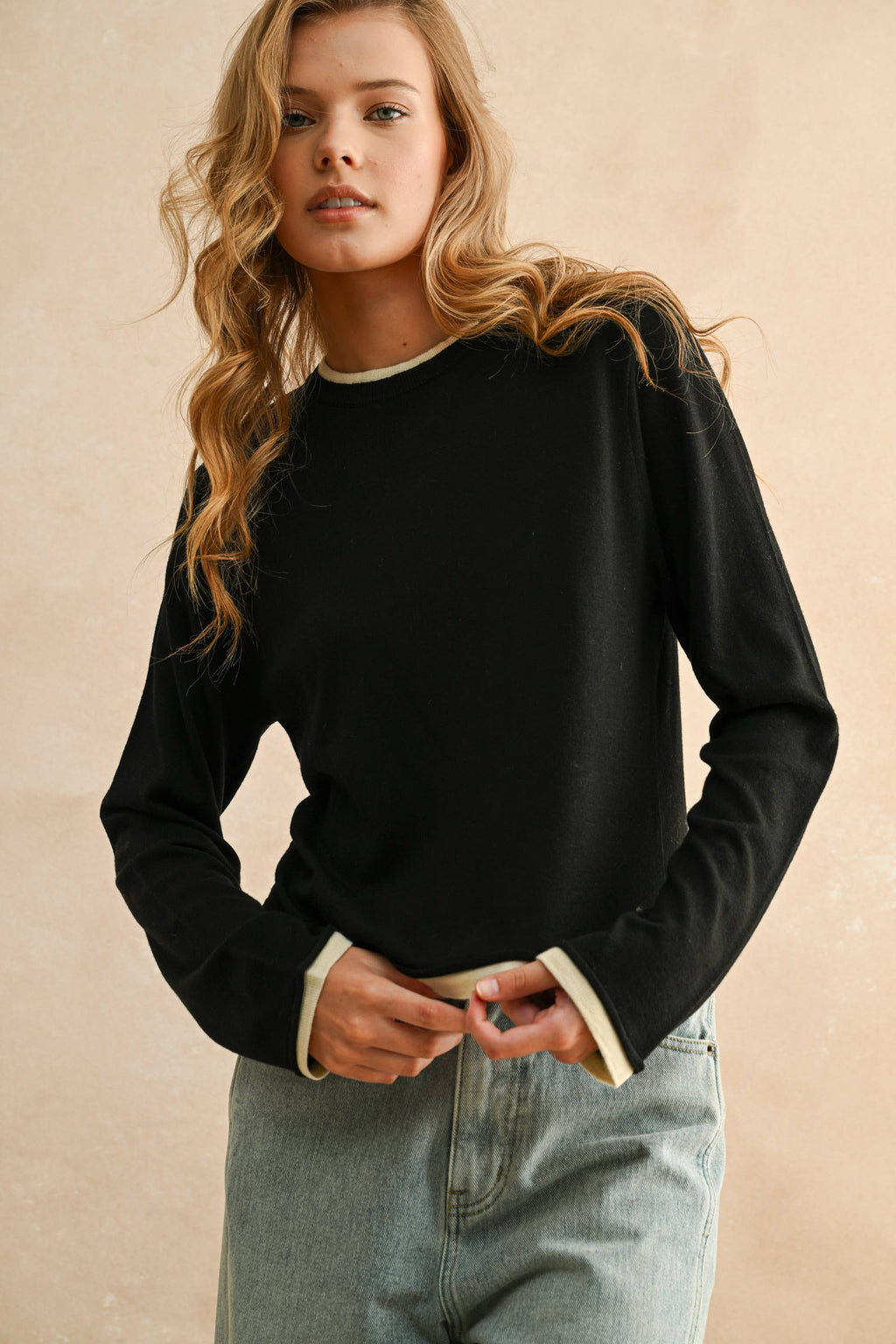 Black Long Sleeve "Layered" Knitted Top