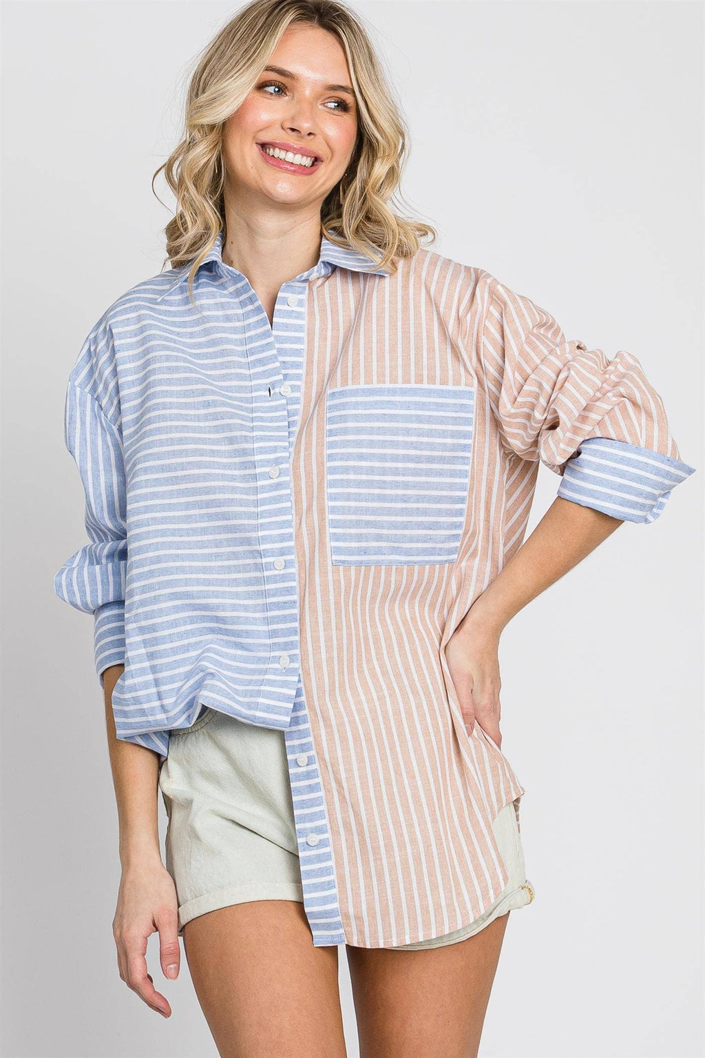 Oversized Stripe Button-Up Shirt