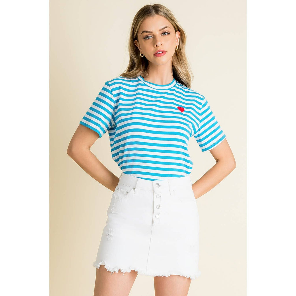 Blue Stripe Crew Neck Short Sleeve Shirt