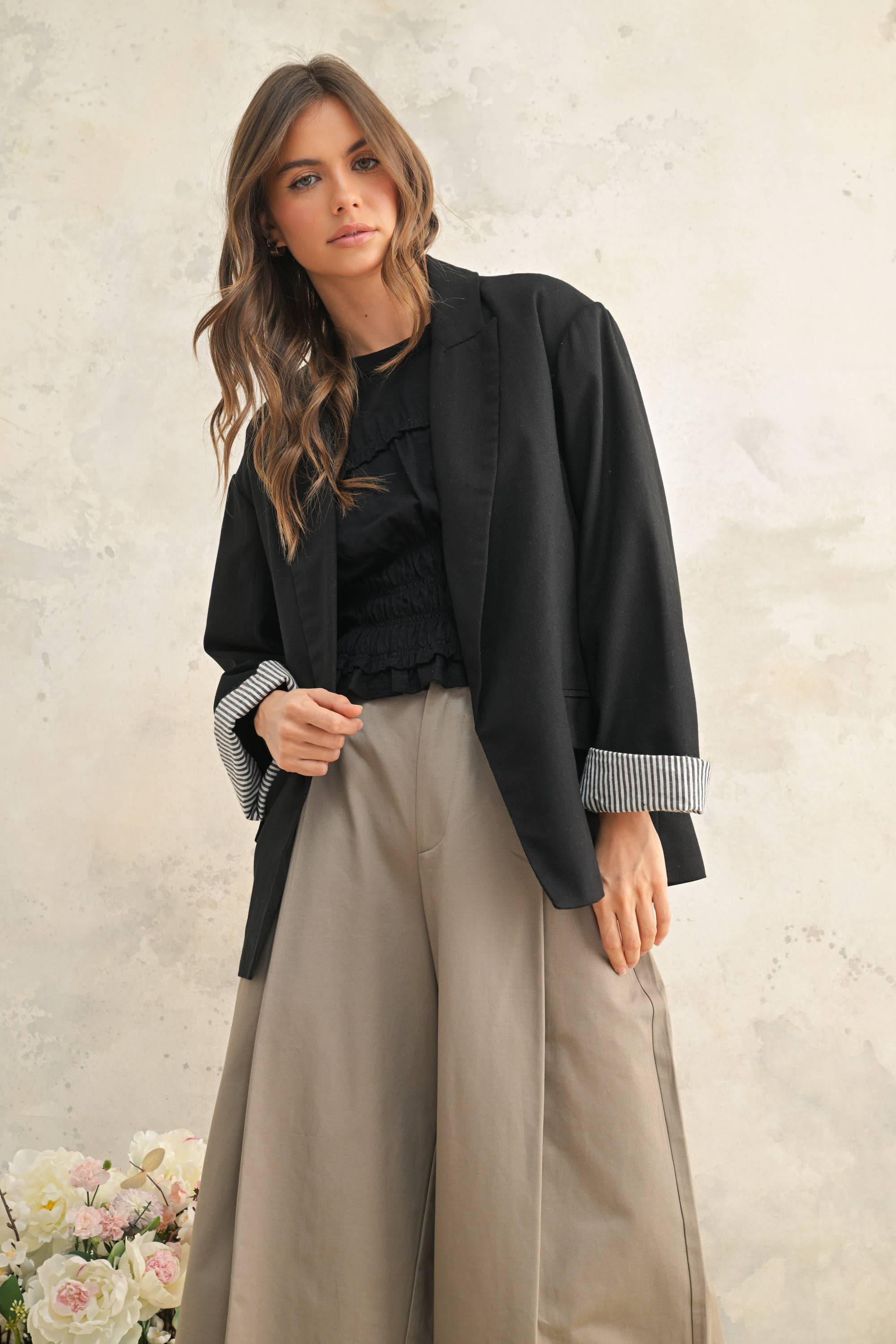 Blazer with Contrast Sleeve Cuff