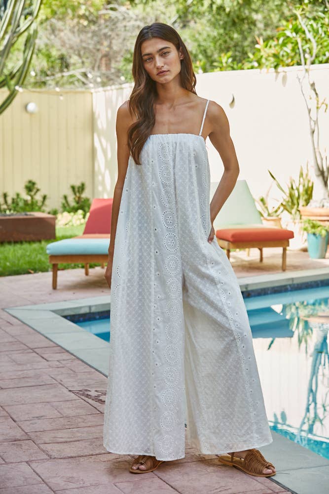 Eyelet Detail Wide Leg Jumpsuit