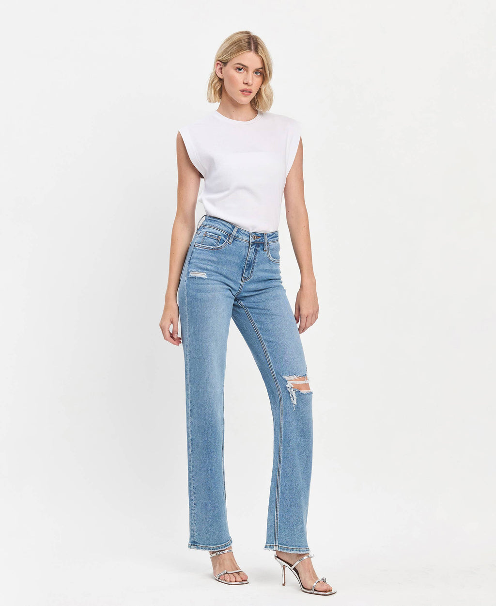 High Rise Full Length Slim Wide Jeans