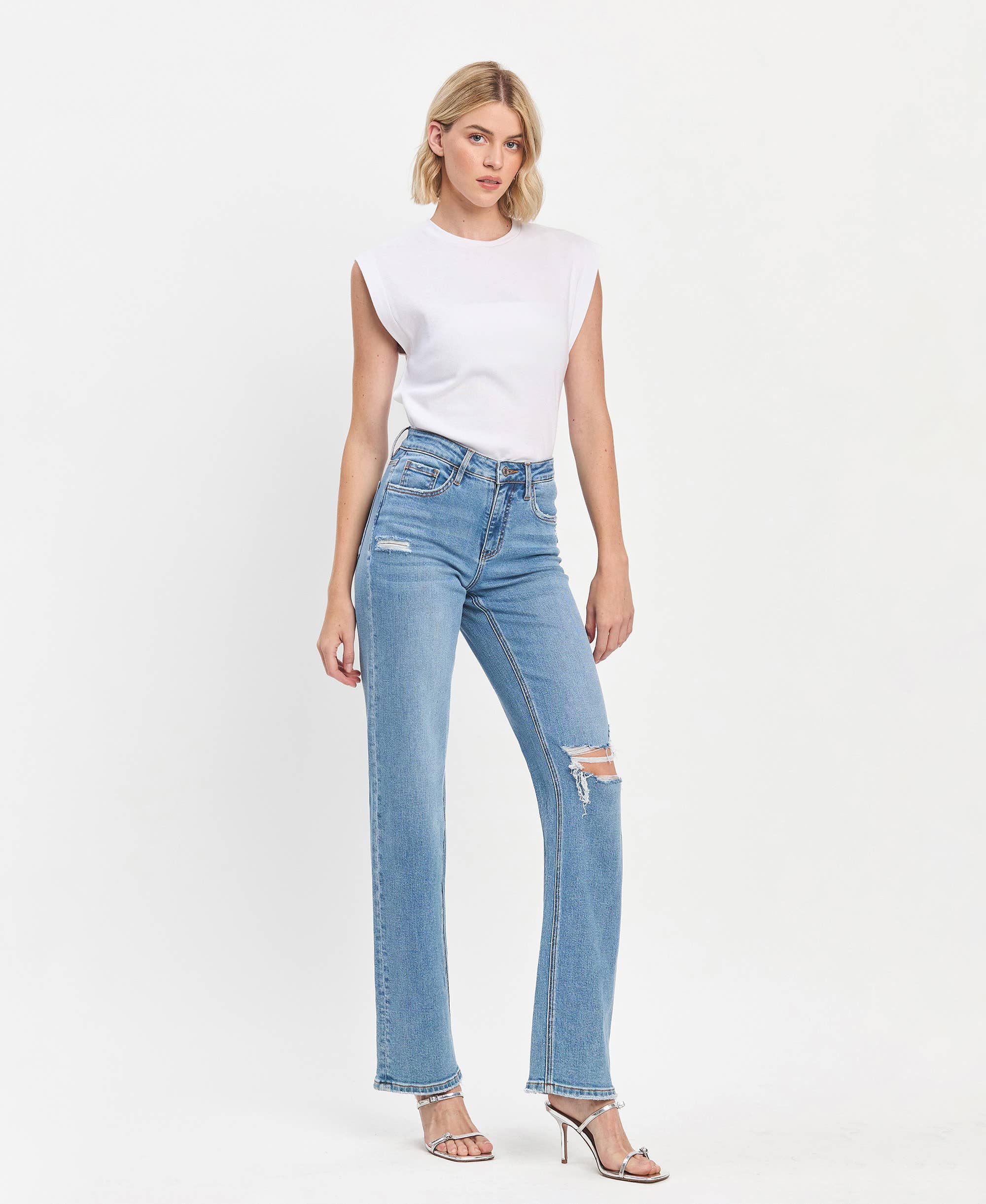 High Rise Full Length Slim Wide Jeans