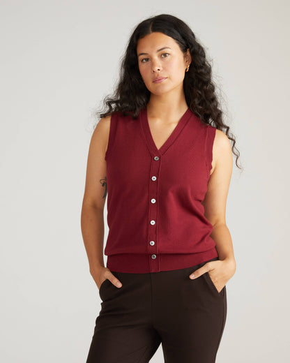 Savvy Fine Knit Cardigan Vest - Red Geranium