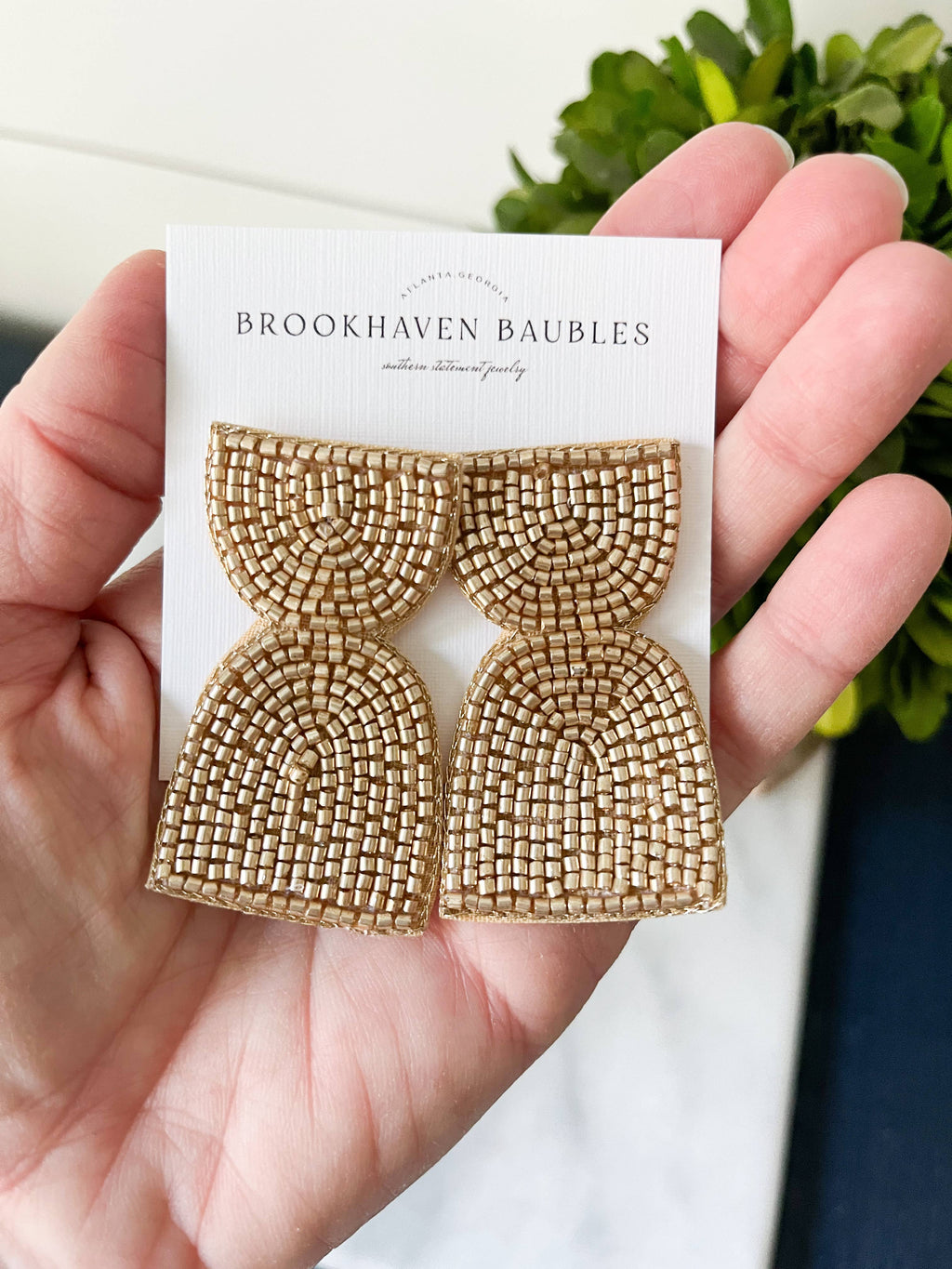 Metallic Geometric Arch Beaded Earring Silver and Gold 