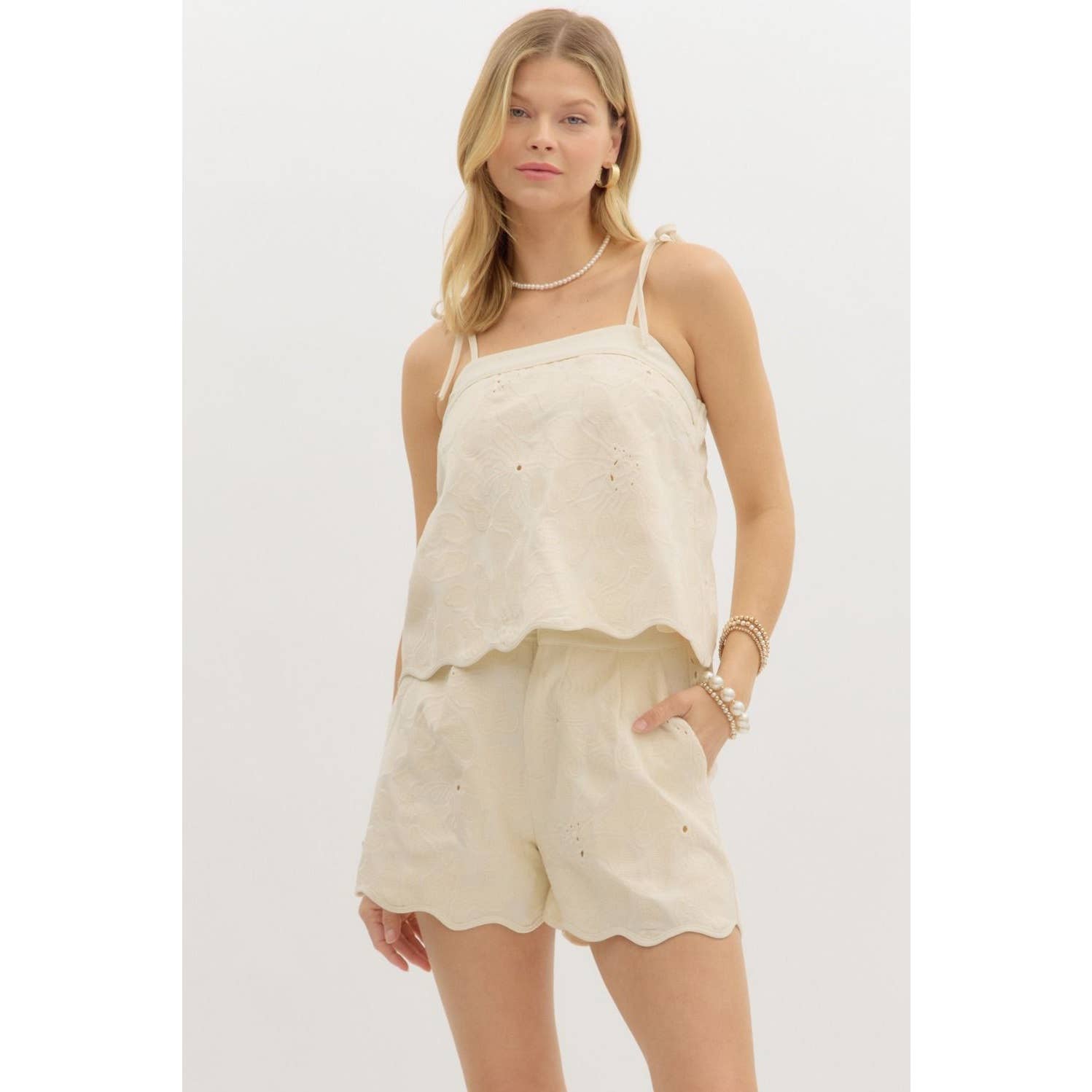 Floral Embroidered High Waist Shorts
