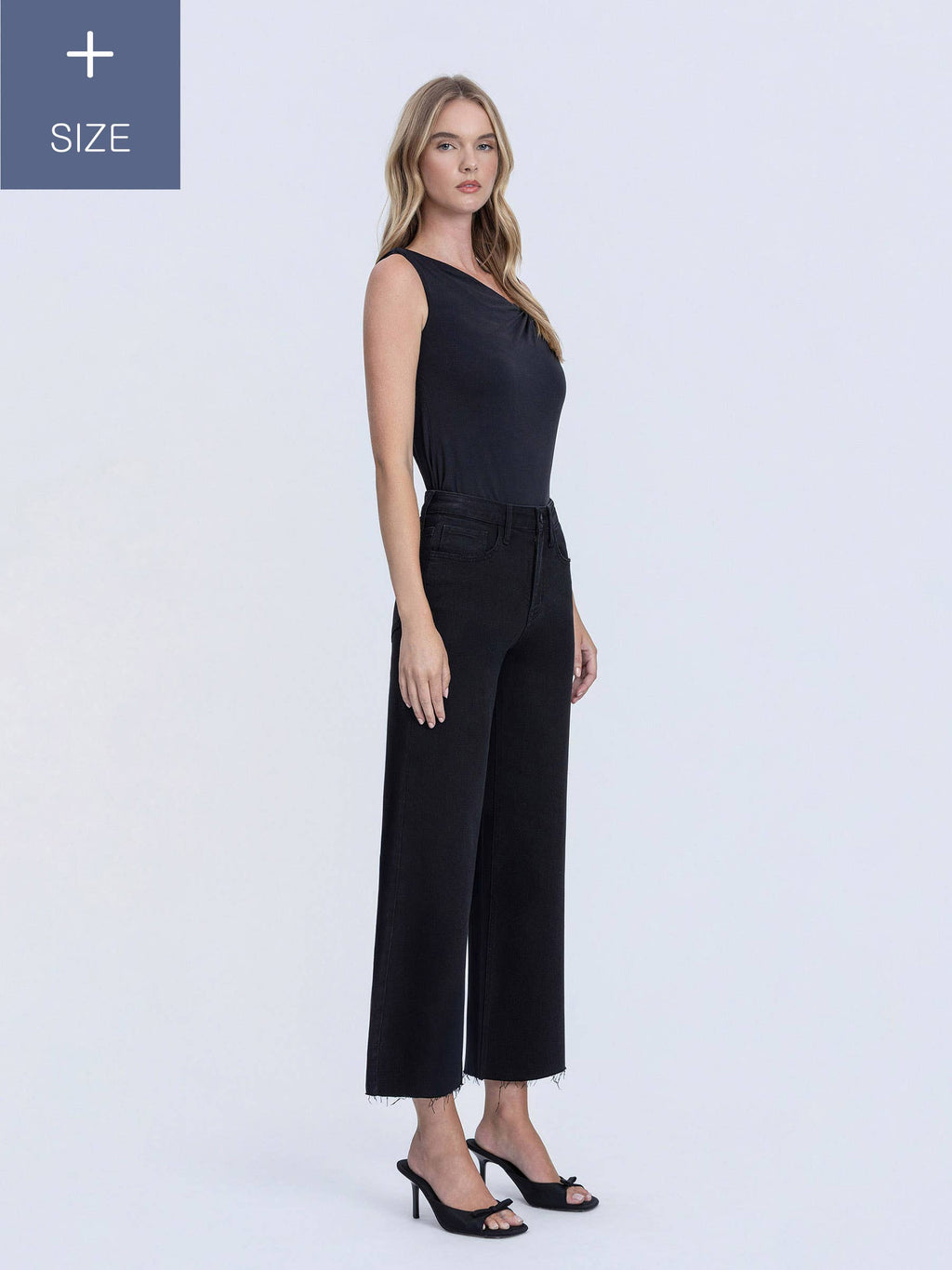 HIgh Rise Raw Hem Crop Black Wide Leg Jeans