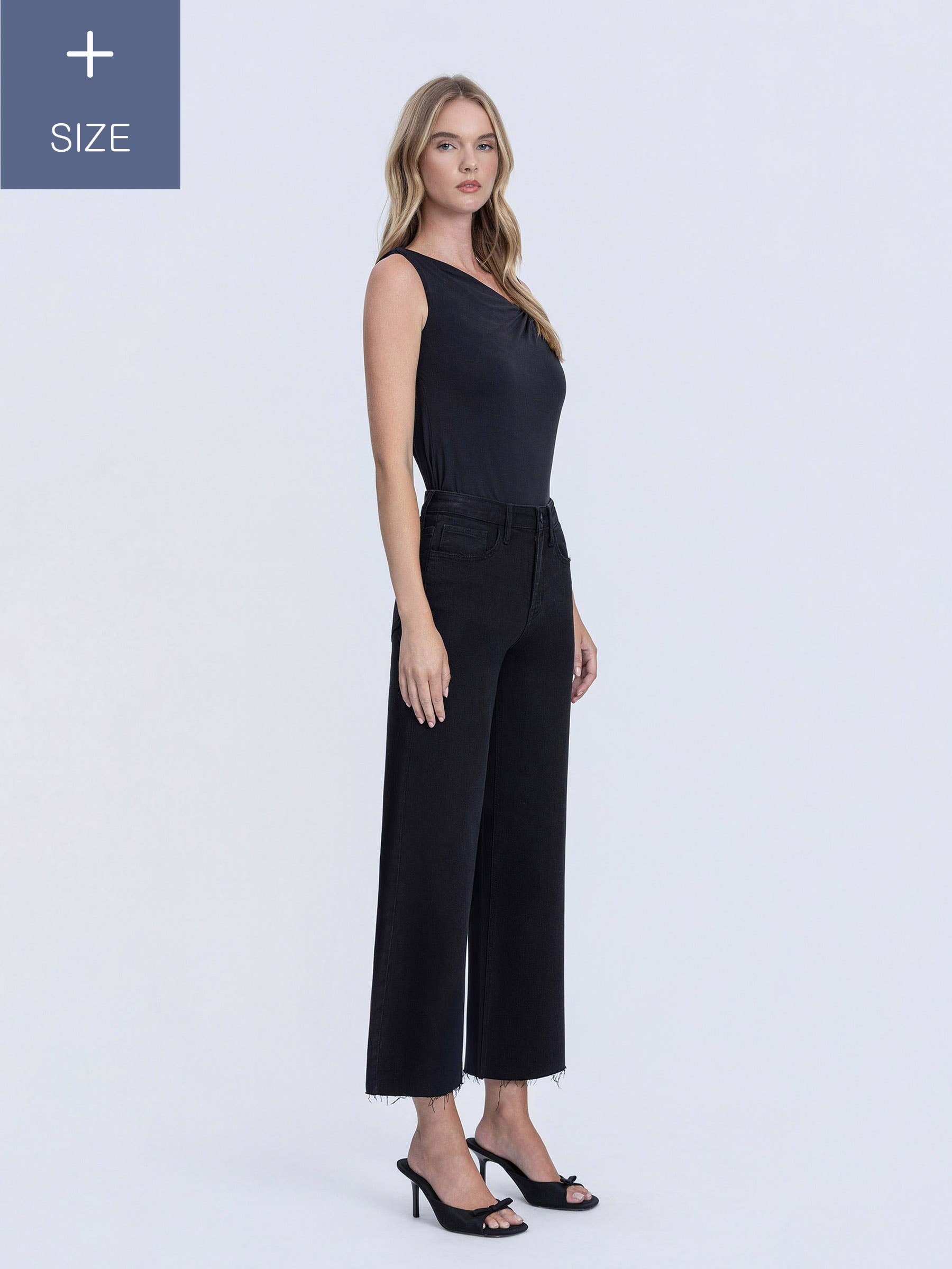 HIgh Rise Raw Hem Crop Black Wide Leg Jeans