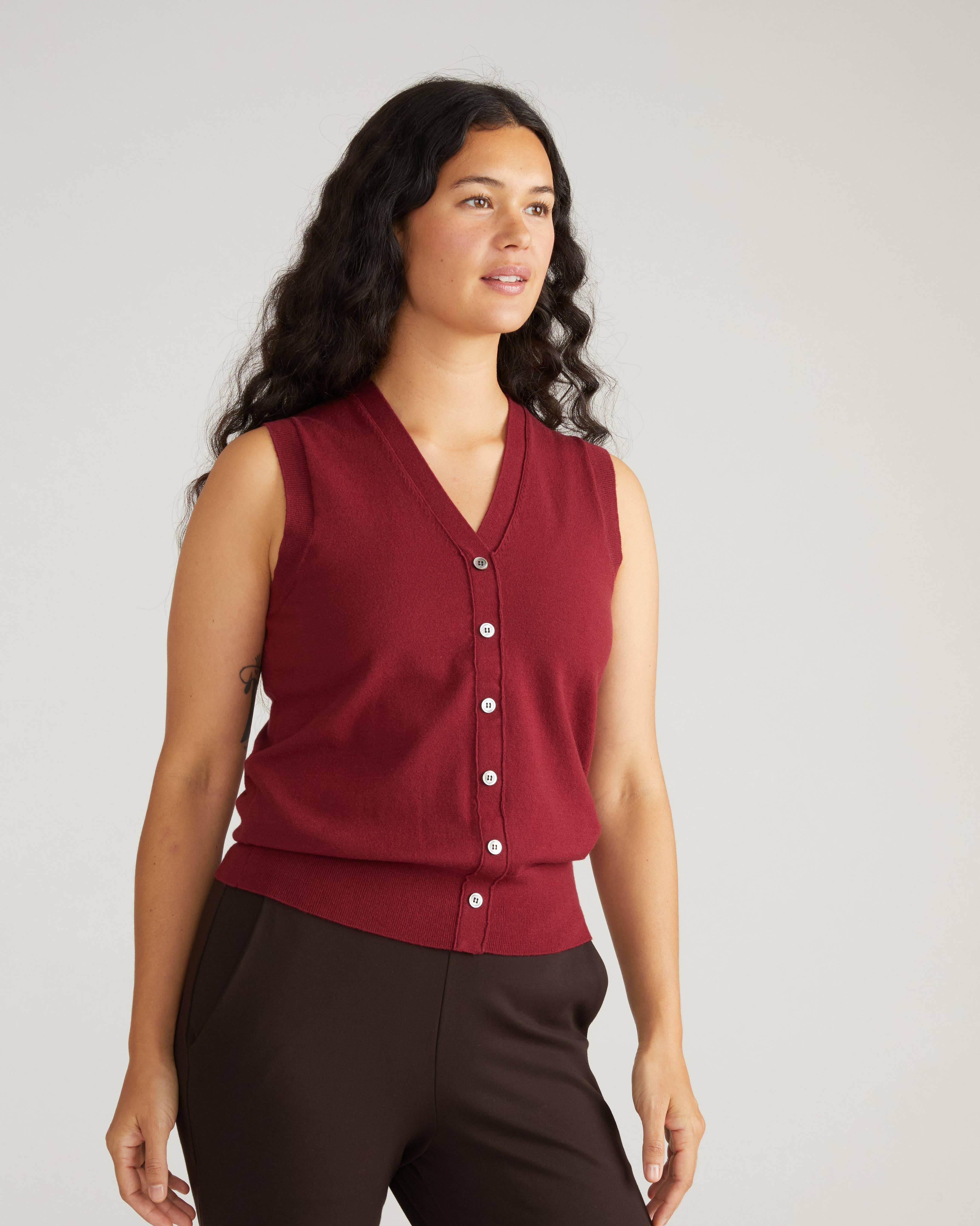 Savvy Fine Knit Cardigan Vest - Red Geranium