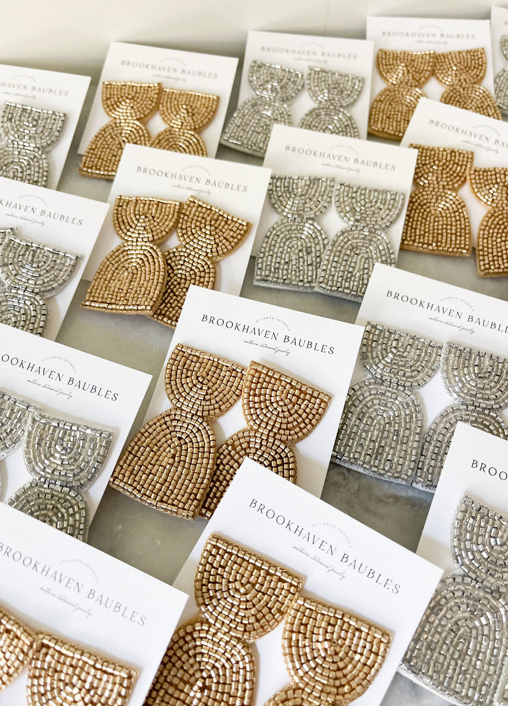 Metallic Geometric Arch Beaded Earring Silver and Gold 