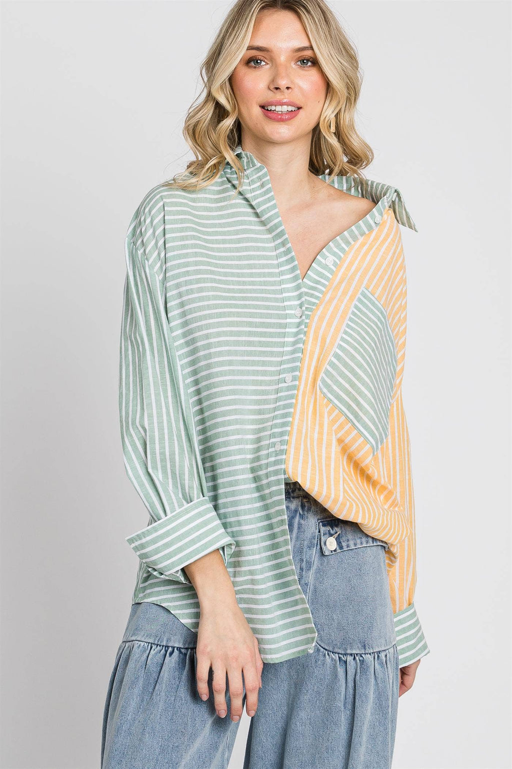 Oversized Stripe Button-Up Shirt