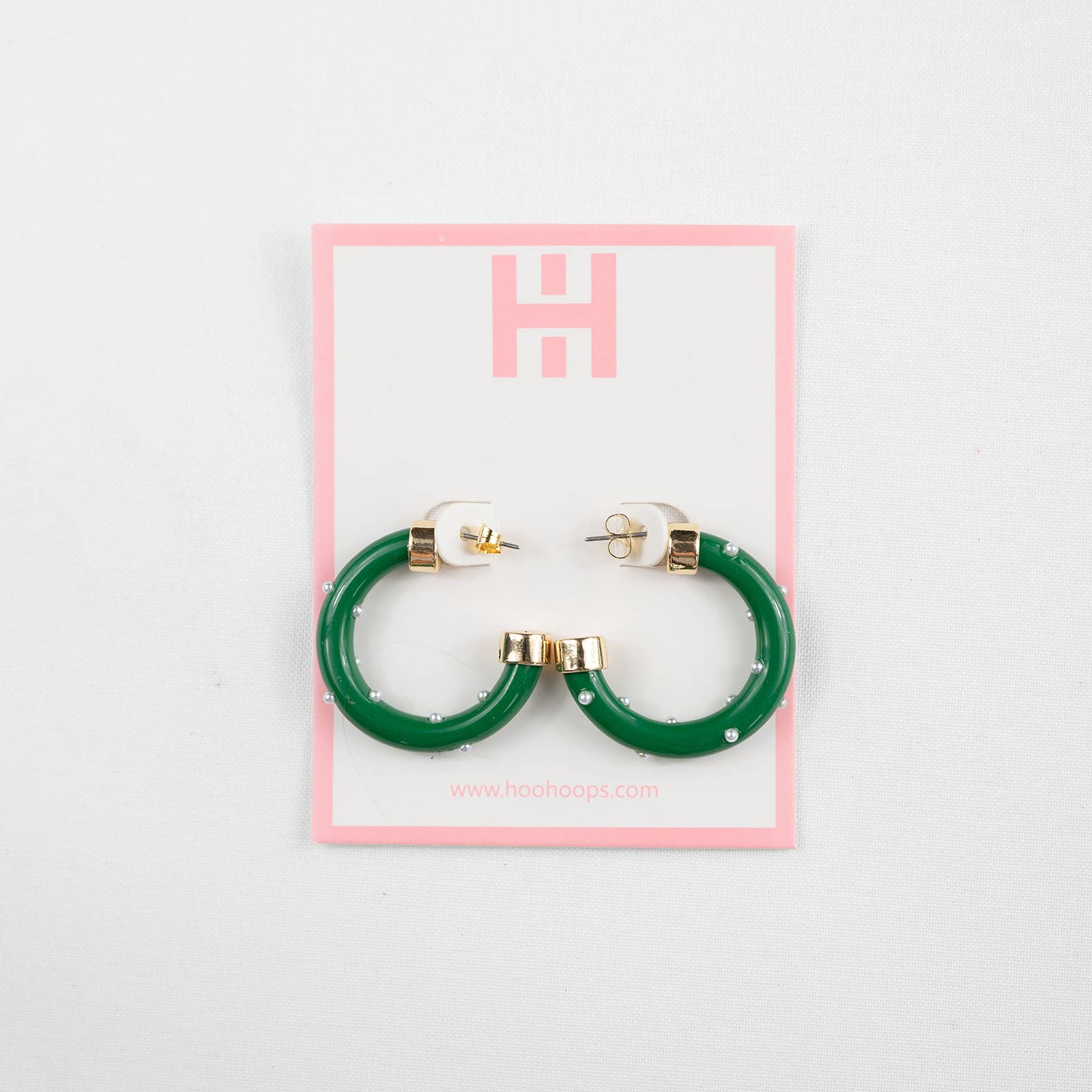 Small Hoop Earrings - Kelly Green with Pearls