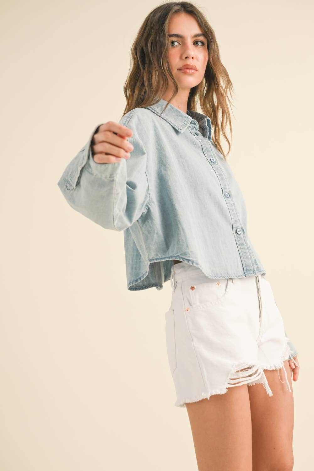 Cropped Denim Button Down
