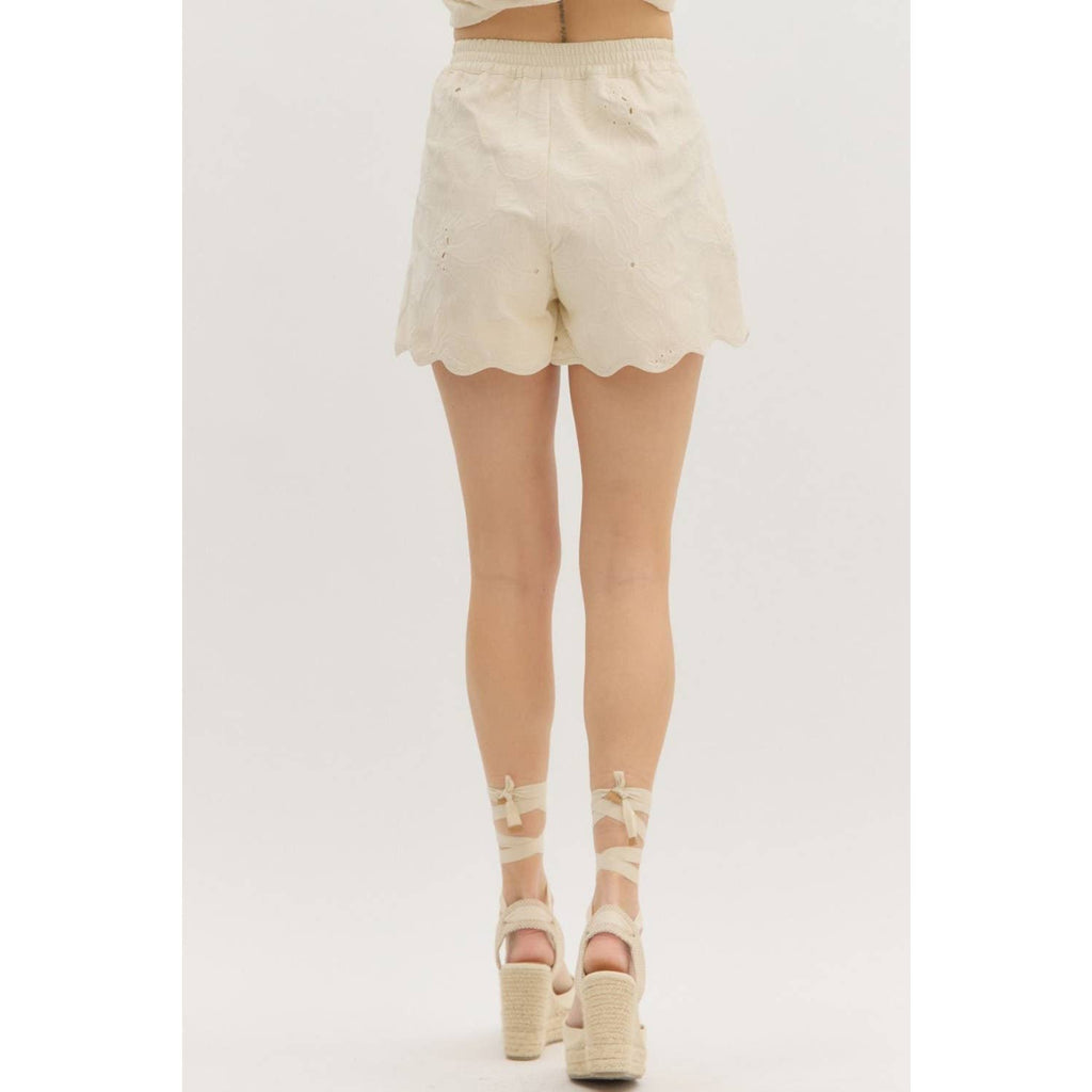 Floral Embroidered High Waist Shorts