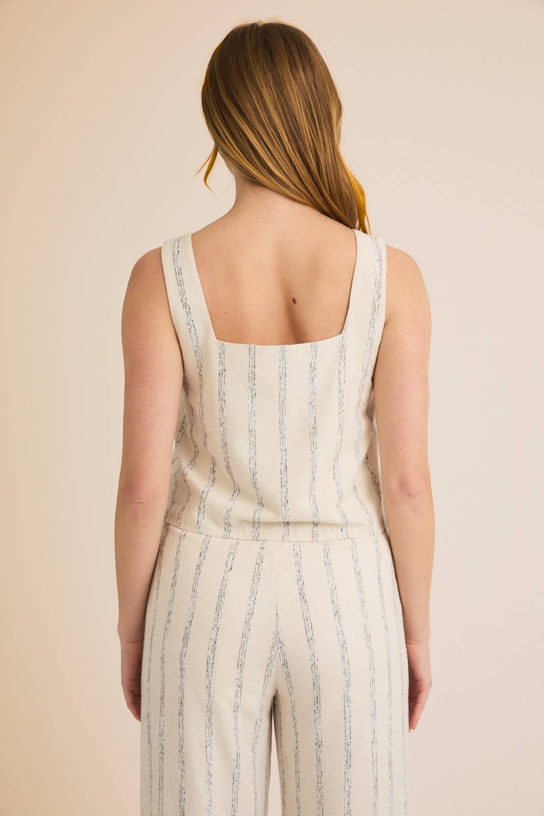 Striped Linen Blend Sleeveless Shirt
