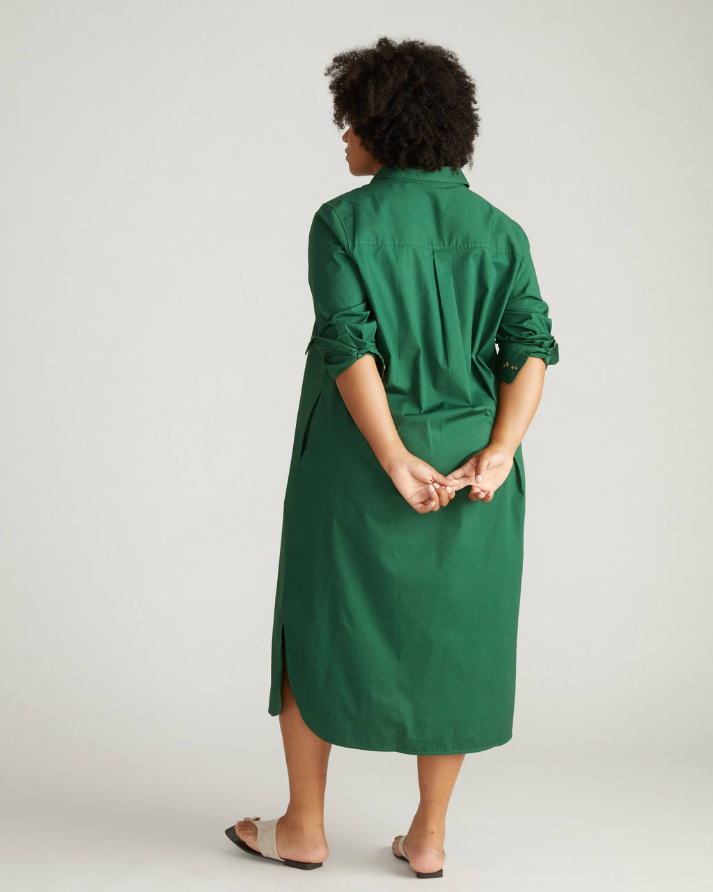 Odeon Stretch Poplin Shirtdress - Kelly Green