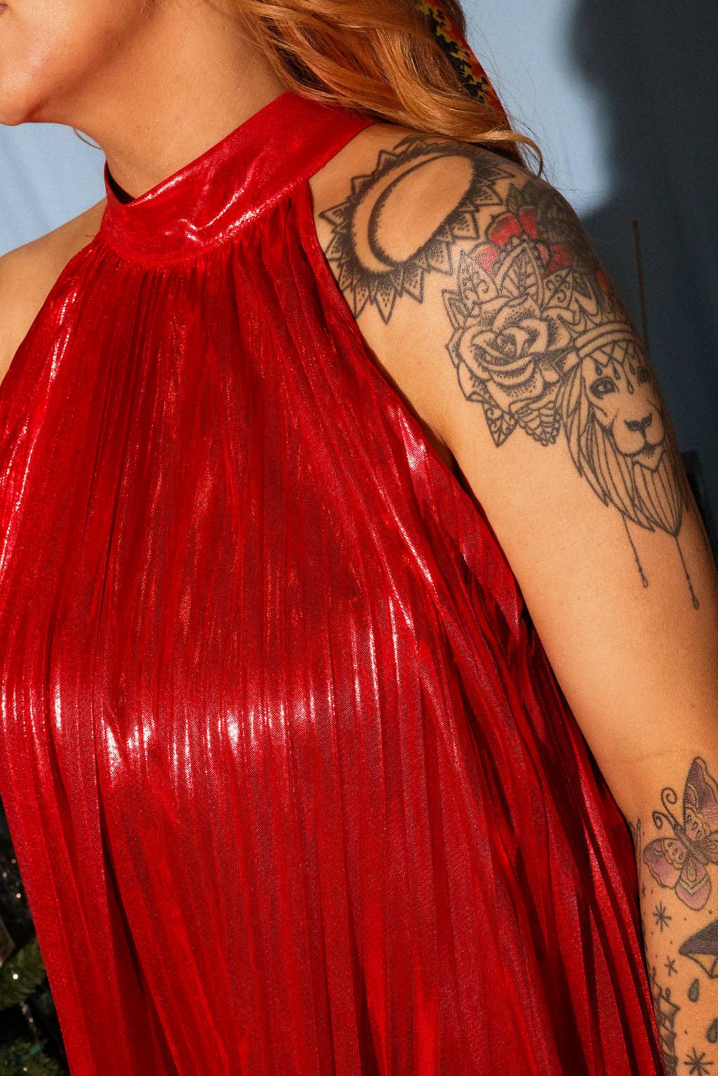 Code Red Metallic Halter Neck Dress