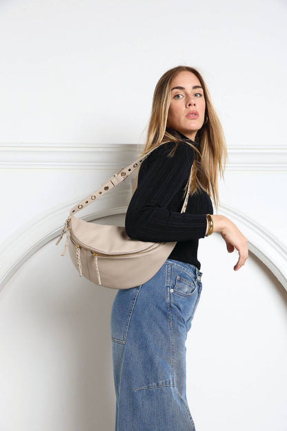 Studded Sling Bag w/ Braided Zippers